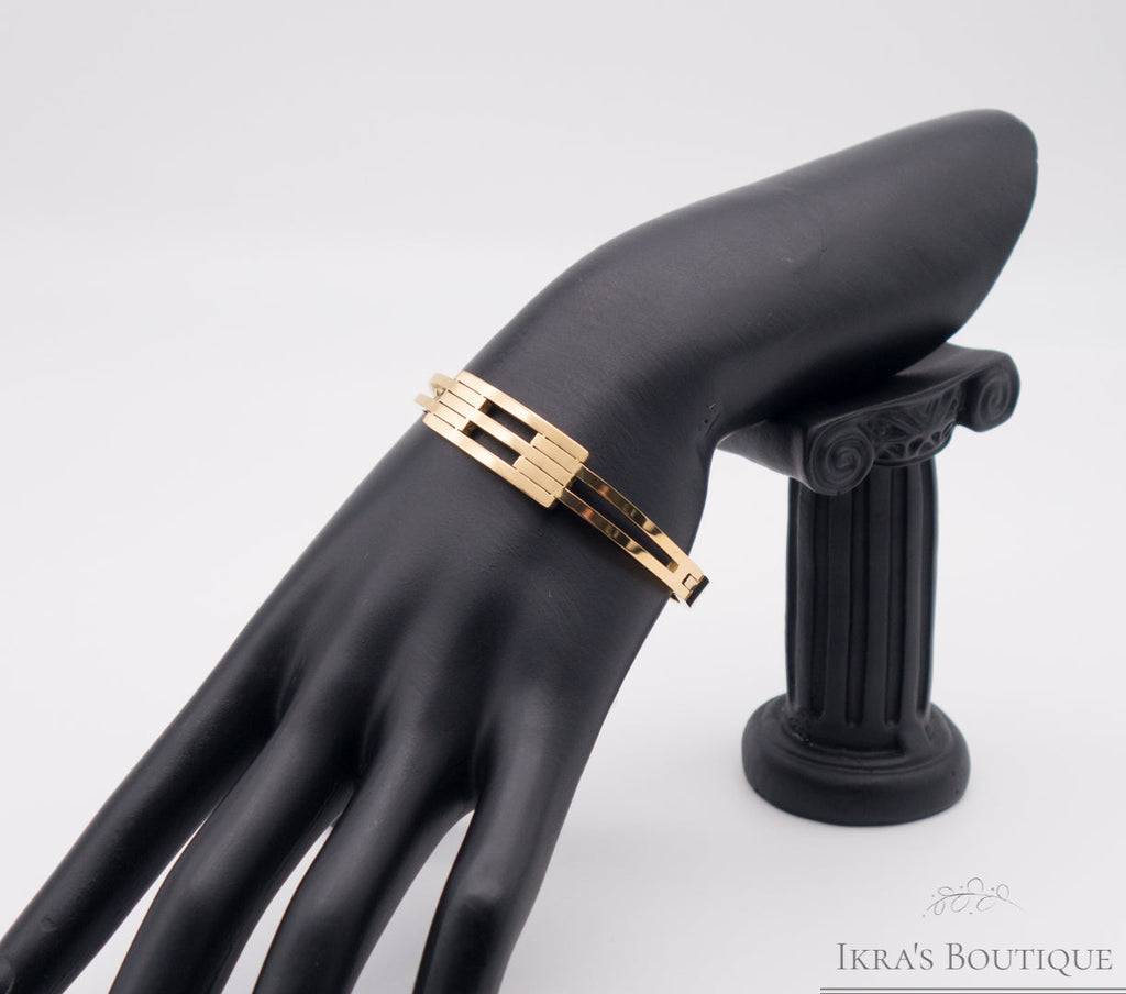Gold Ummanteltes Slim Rib Detail Armband