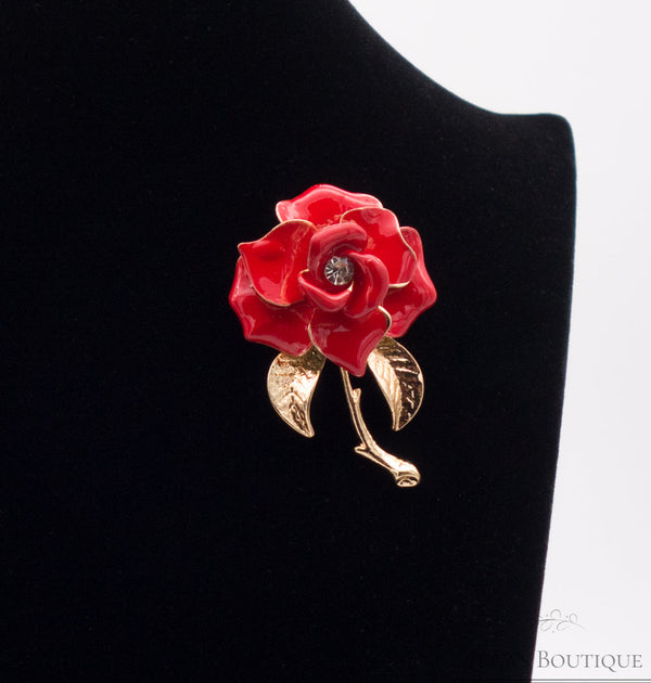 Gold ummantelte Rose mit Zirkonia Brosche