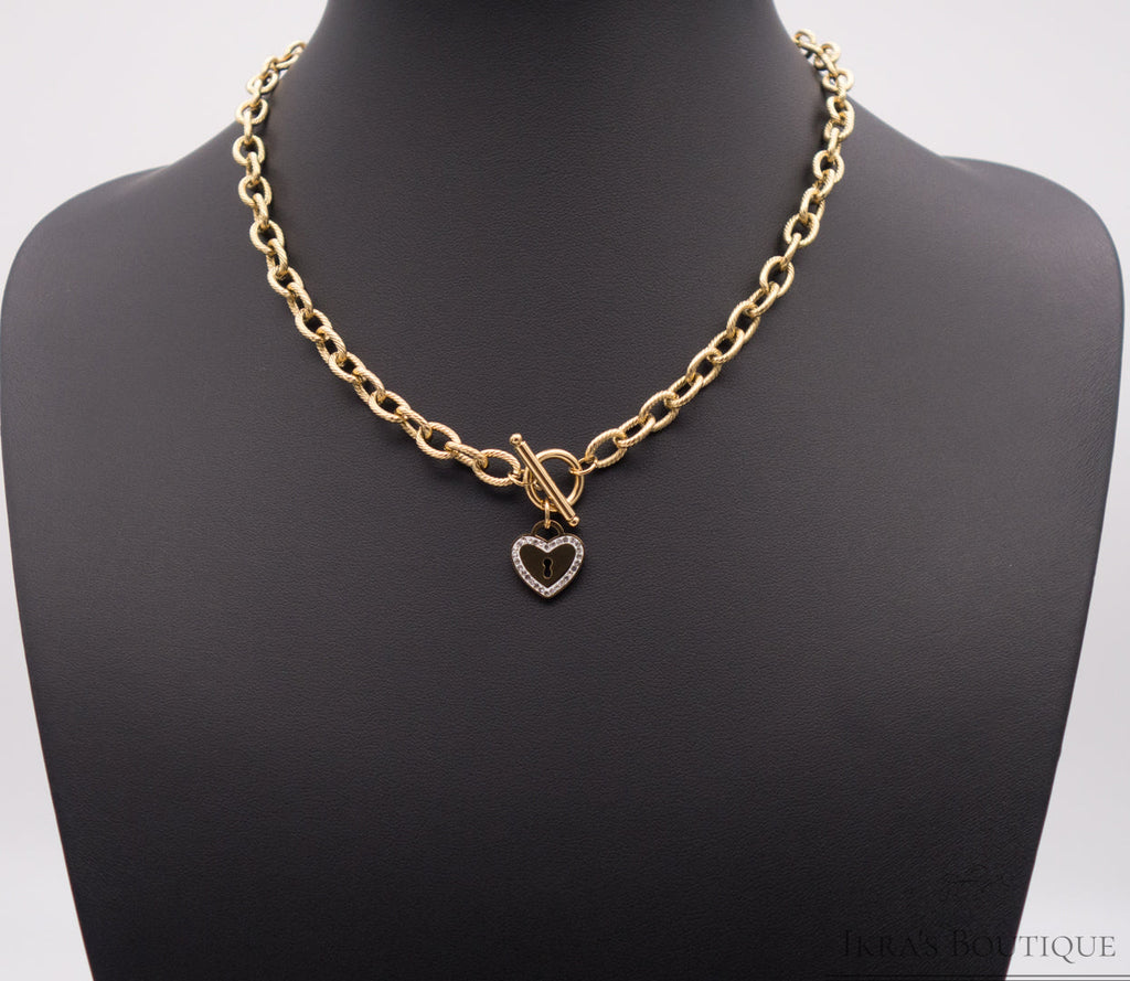 Gold ummantelte Zirkonia Heart Lock Halskette