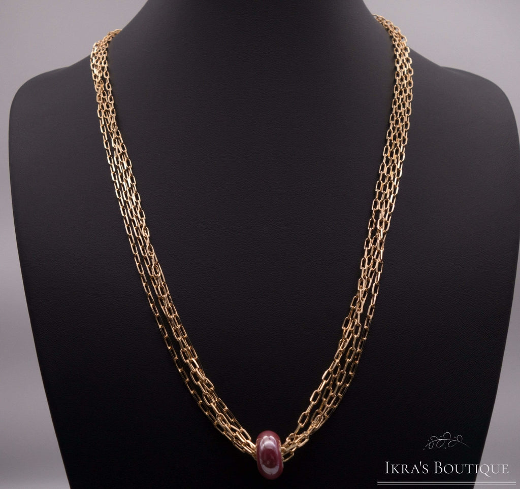 Dreifache Halskette mit Rosa Stein - Ikra's Boutique