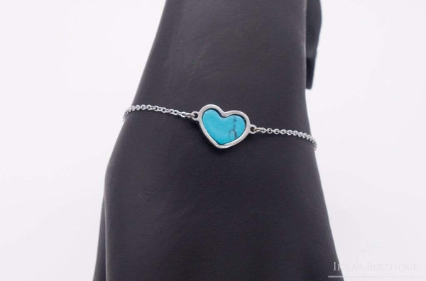Edelstahl Herz mit blauem Stein Armband - Ikra's Boutique