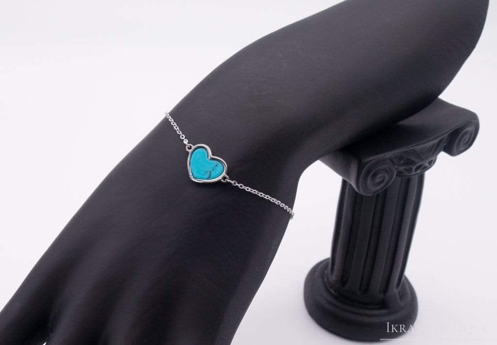 Edelstahl Herz mit blauem Stein Armband - Ikra's Boutique