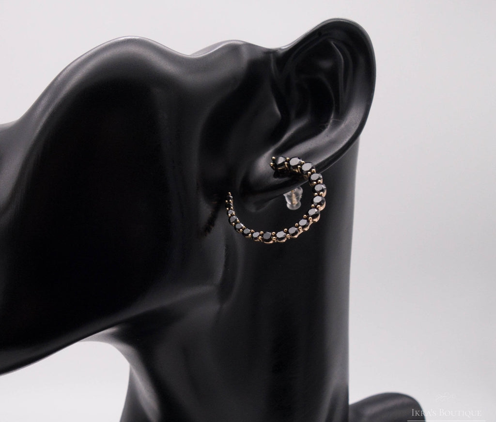 Gold ummantelte Black Zirkonia Semicircle Ohrringe - Ikra's Boutique
