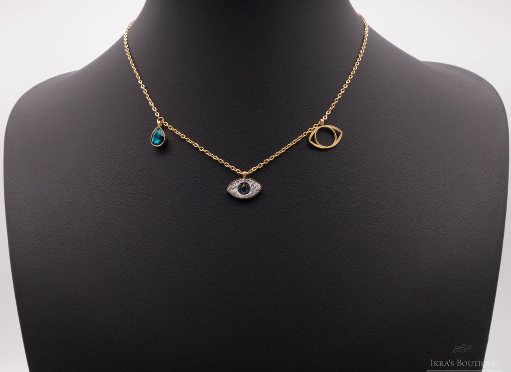 Gold ummantelte Blue Drop Zirkonia Eye Halskette - Ikra's Boutique