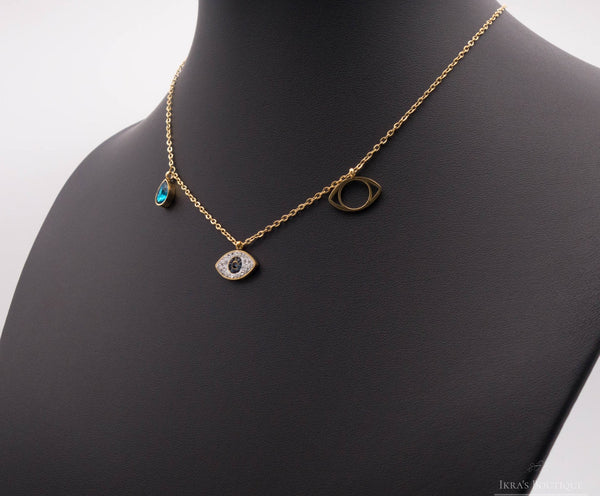 Gold ummantelte Blue Drop Zirkonia Eye Halskette - Ikra's Boutique