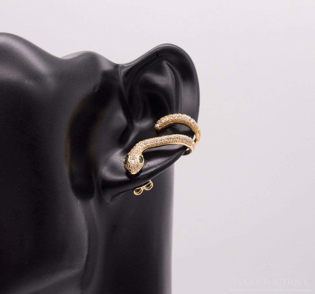Gold ummantelte Green Eye Snake Ohrring & Ohrklemme - Ikra's Boutique
