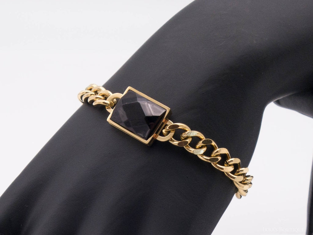 Gold Ummanteltes Black Stone Armband - Ikra's Boutique