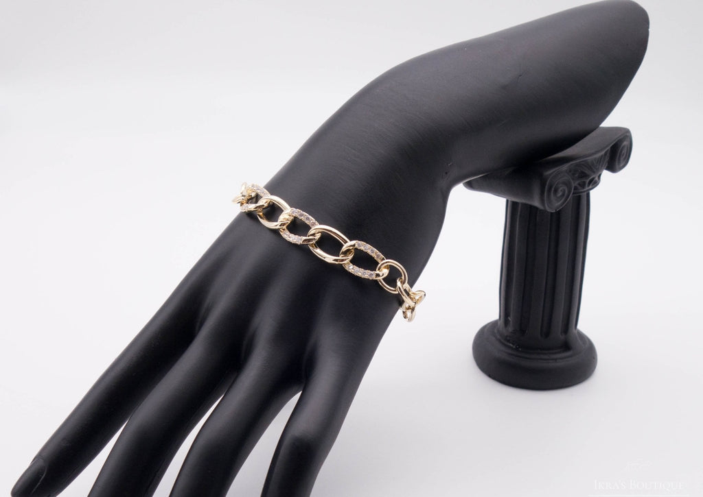 Gold Ummanteltes Zirkonia Chain Armband - Ikra's Boutique